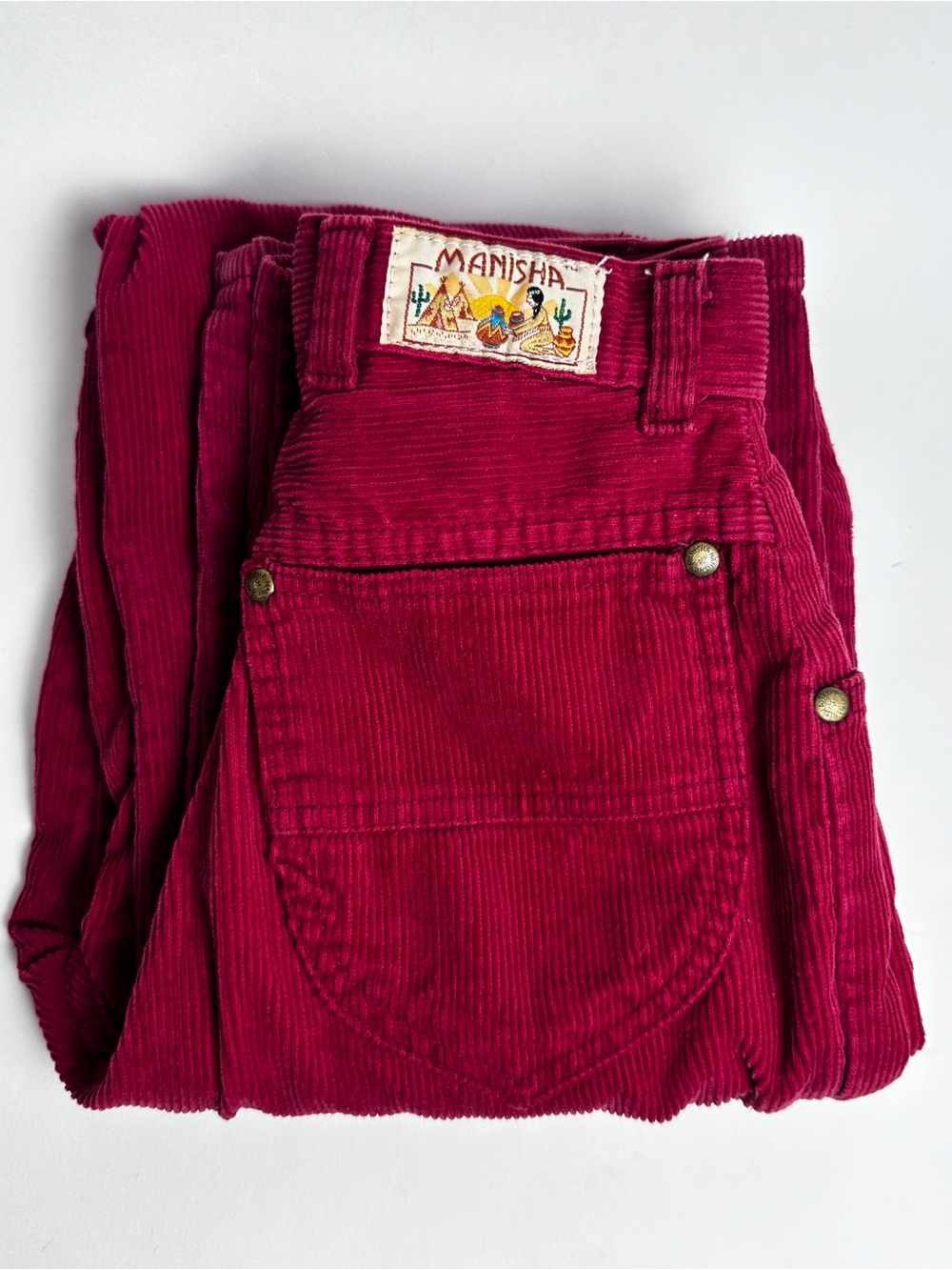 Vintage 80s 90s Manisha Burgundy Corduroy High Waist Pants Size 3 Waist 24